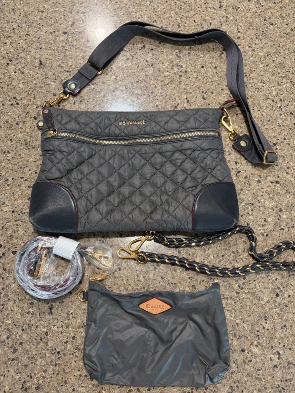 MZ Wallace Quilted Crossbody in Charcoal with Black Trim - Picture 1 of 13